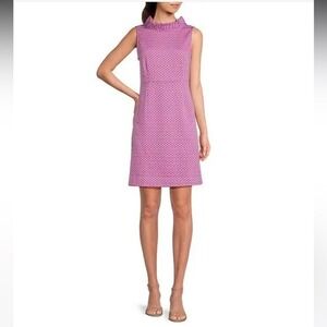 Tyler Boe Dress Womens Medium Erica Diamond Jacquard Print Ruffle Neck Pockets